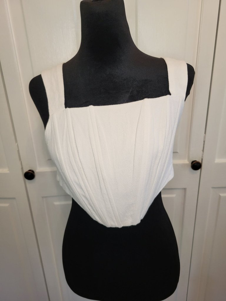 M.N.I. White Cotton Cropped Pleated Bustier Zip Up M Mermaidcore Coquette Beach